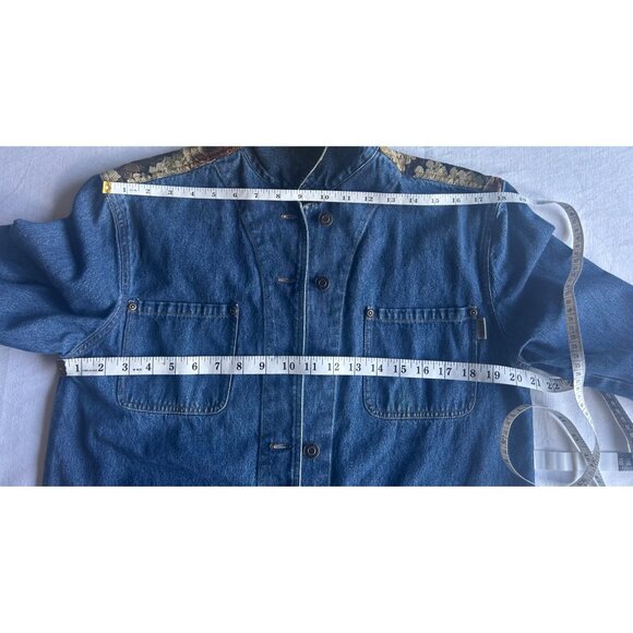 Vintage 80s 90s Blassport Womens Embroidered Denim Jean Jacket Floral Collar - S - Picture 8 of 9